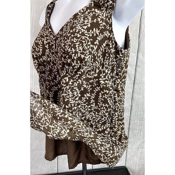 George Designs by Mark Eisen XS (0/2) Sleeveless V-Neck Brown Sheer Lined Top - Picture 7 of 12